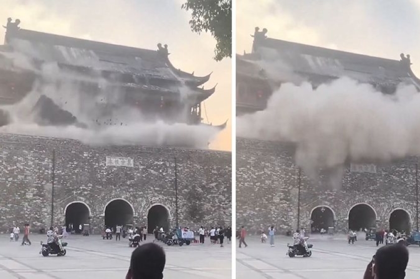 Telhado de torre de 650 anos desaba na China e assusta turistas
